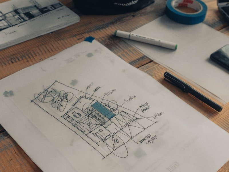 Architectural drawing with pen and scale rule