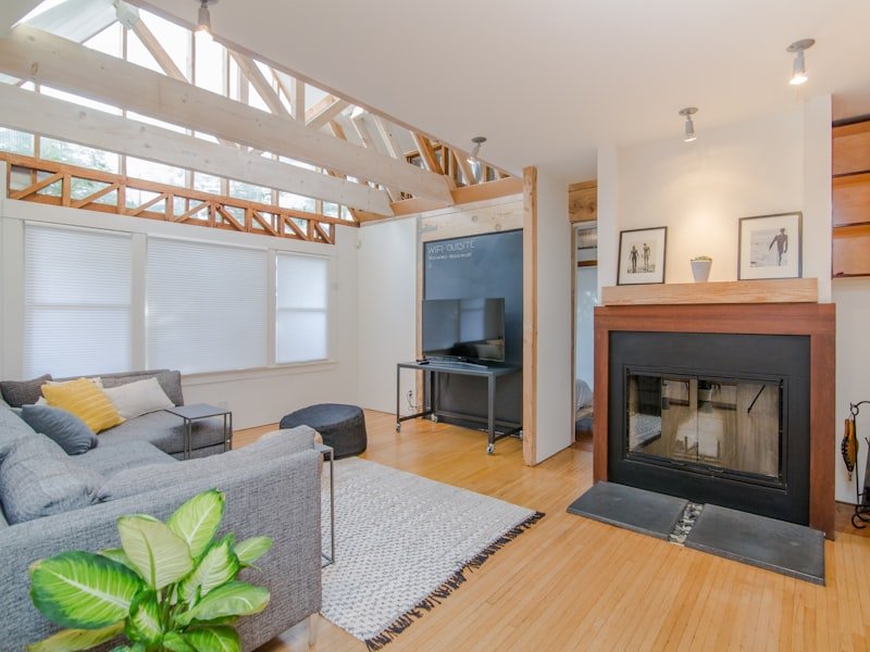 Bright renovated living room interior